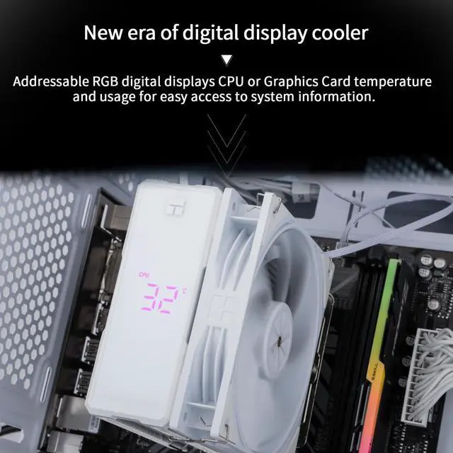Alt view image 5 of 7 - Assassin X 120R Digital White CPU Air Cooler, 2000RPM Speed,4 Heatpipes, 12cm Quiet PWM Fan CPU Cooler, Digital Screen Top Cover,for AM4/AM5,Intel LGA1700/1851/1150/1151/1200, PC Cooling