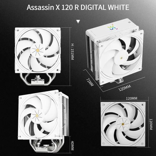 Alt view image 7 of 7 - Assassin X 120R Digital White CPU Air Cooler, 2000RPM Speed,4 Heatpipes, 12cm Quiet PWM Fan CPU Cooler, Digital Screen Top Cover,for AM4/AM5,Intel LGA1700/1851/1150/1151/1200, PC Cooling