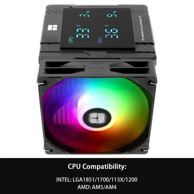 Alt view image 3 of 7 - Peerless Assassin 120 Digital ARGB Black CPU Air Cooler, Digital Screen Top Cover,6 Heatpipes Computer CPU Cooler, for AM4/AM5,Intel LGA1700/1851/1150/1151/1200, PC Cooler-Black ARGB