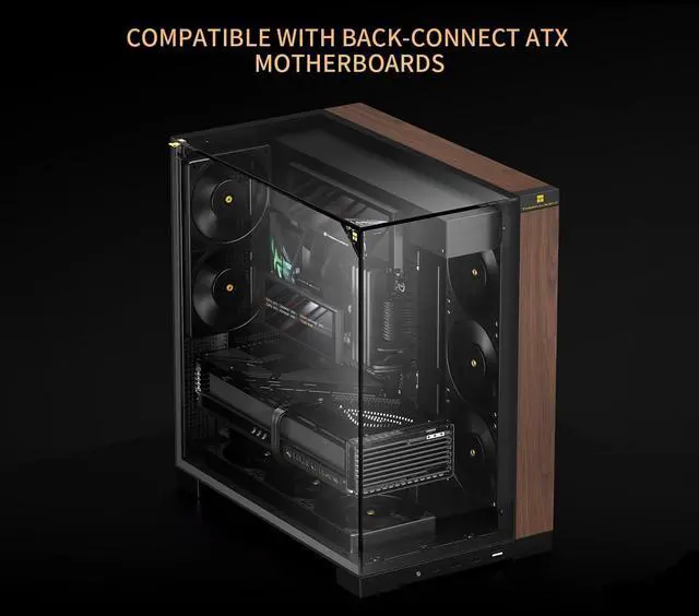 Alt view image 5 of 7 - A70 Vision V2 ATX Gaming Case Three-Sided Column-Free Glass 8 CPU Fans Slots,Quick Release Vertical Graphics Card Mounting Anti-Fall,with 9.16 LCD Screen, Wood Grain Style