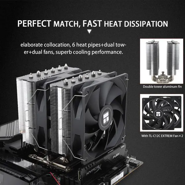 Alt view image 4 of 6 - Peerless Assassin 120 SE Extrem CPU Air Cooler with 6 Heat Pipes, Dual PWM Fans, AGHP heatpipe Technology, 154mm High Cooling, for AM5/AM4, Intel LGA1851/1700/1150/1151/1155/1156/1200