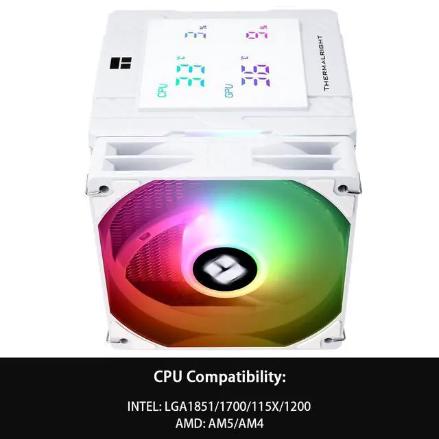 Alt view image 3 of 7 - Peerless Assassin 120 Digital ARGB White CPU Air Cooler, Digital Screen Top Cover,6 Heatpipes Computer CPU Cooler, for AM4/AM5,Intel LGA1700/1851/1150/1151/1200, PC Cooler-White ARGB