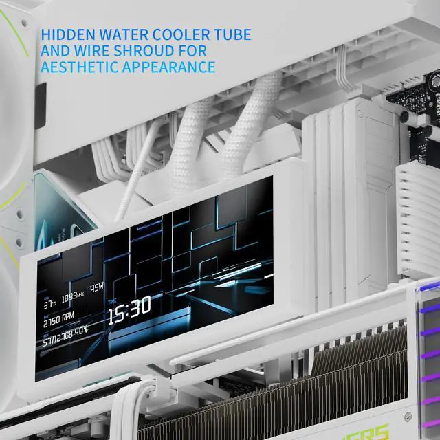 Alt view image 4 of 7 - A70 Vision White ATX Gaming case |Three Sides Without Stands,Panoramic Glass Panel|8 Fan Slots |Tower-Style Computer case|Equipped withType-C Interface|Comes with a 9.16-inch LCD Display
