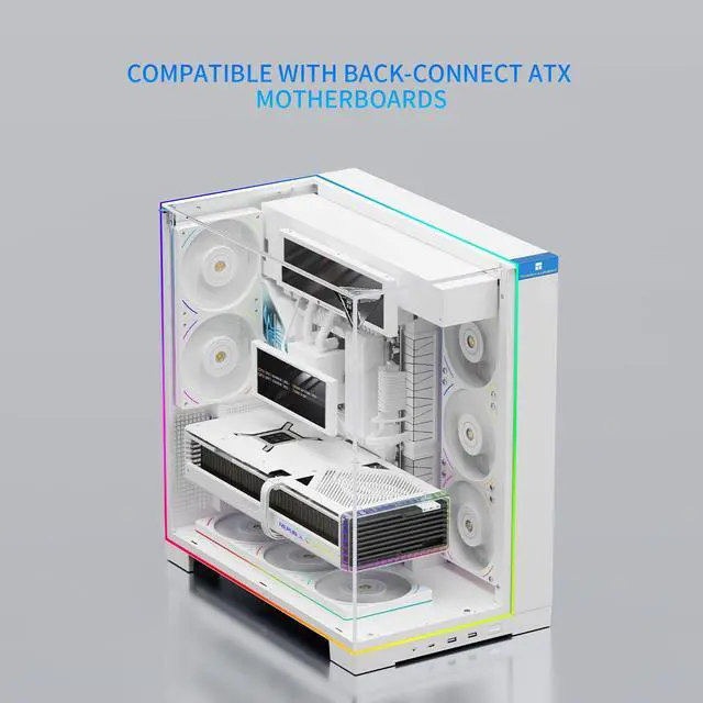 Alt view image 6 of 7 - A70 Vision White ATX Gaming case |Three Sides Without Stands,Panoramic Glass Panel|8 Fan Slots |Tower-Style Computer case|Equipped withType-C Interface|Comes with a 9.16-inch LCD Display