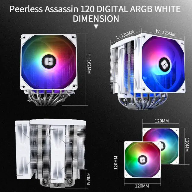 Alt view image 7 of 7 - Peerless Assassin 120 Digital ARGB White CPU Air Cooler, Digital Screen Top Cover,6 Heatpipes Computer CPU Cooler, for AM4/AM5,Intel LGA1700/1851/1150/1151/1200, PC Cooler-White ARGB