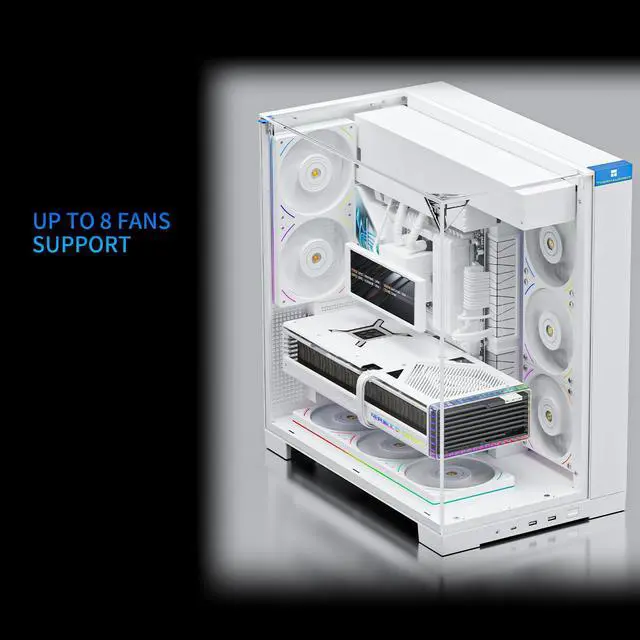 Alt view image 3 of 7 - A70 White ATX Gaming Case Three-Sided Column-Free Glass 8 CPU Fan Slots + Four-Way Airflow Tool-Free Quick Release Vertical Graphics Card Mounting Anti-Fall,White