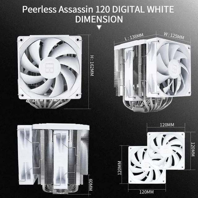 Alt view image 7 of 7 - Peerless Assassin 120 Digital White CPU Air Cooler, Digital Screen Top Cover,6 Heatpipes Computer CPU Cooler, for AM4/AM5,Intel LGA1700/1851/1150/1151/1200, PC Cooler-White