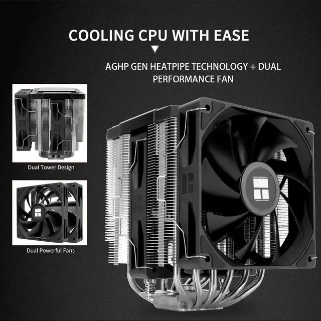 Alt view image 4 of 7 - Peerless Assassin 120 Digital Black CPU Air Cooler, Digital Screen Top Cover,6 Heatpipes Computer CPU Cooler, for AM4/AM5,Intel LGA1700/1851/1150/1151/1200, PC Cooler-Black