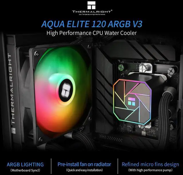 Alt view image 2 of 6 - Aqua Elite 120 V3 Liquid CPU Cooler,PWM ARGB Fan with S-FDB Bearings,Efficient PWM Controlled Pump,for AMD/AM4/AM5, Intel LGA1150/1151/1200/ 1700/1851, (AE120 V3)