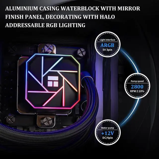 Alt view image 4 of 6 - Aqua Elite 120 V3 Liquid CPU Cooler,PWM ARGB Fan with S-FDB Bearings,Efficient PWM Controlled Pump,for AMD/AM4/AM5, Intel LGA1150/1151/1200/ 1700/1851, (AE120 V3)