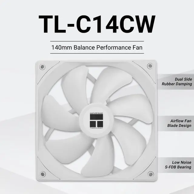 Alt view image 2 of 6 - TL-C14CW CPU Case Fan 140mm, PWM Fan Silent Computer CPU Fan with 1500RPM Speed, CPU Cooling White TL-C14CW