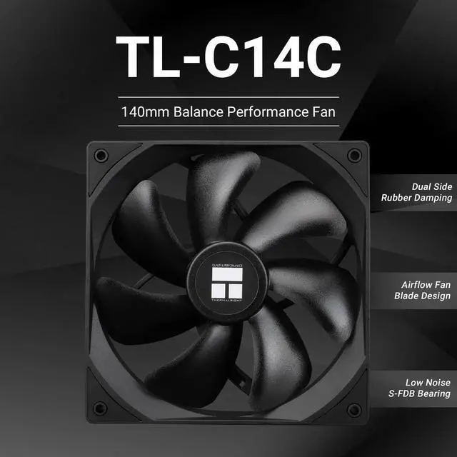 Alt view image 2 of 6 - TL-C14C CPU Cooling Fan 140mm, PWM Silent Computer Cooler With 1500RPM Speed, Black (TL-C14C)