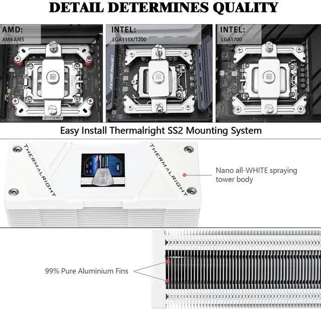 Alt view image 6 of 6 - Assassin Spirit 120 Vision ARGB White,with White Top Cover,CPU Air Cooler, PC Cooling, 240 * 240 Resolving Power IPS LCD Screen,Editable,with 1.54in for Intel lga1851/1700/115X,AM4/AM5