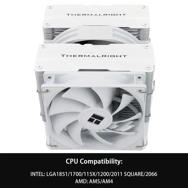 Alt view image 3 of 5 - Peerless Assassin 140 White CPU Cooler, 6 Heat Pipes AGHP Technology,Dual PWM Fans with 1500RPM Speed, Double Towers Cooler,for AM5/AM4&Intel LGA 1700/1851/1150/1151/1200,PC CPU Cooling