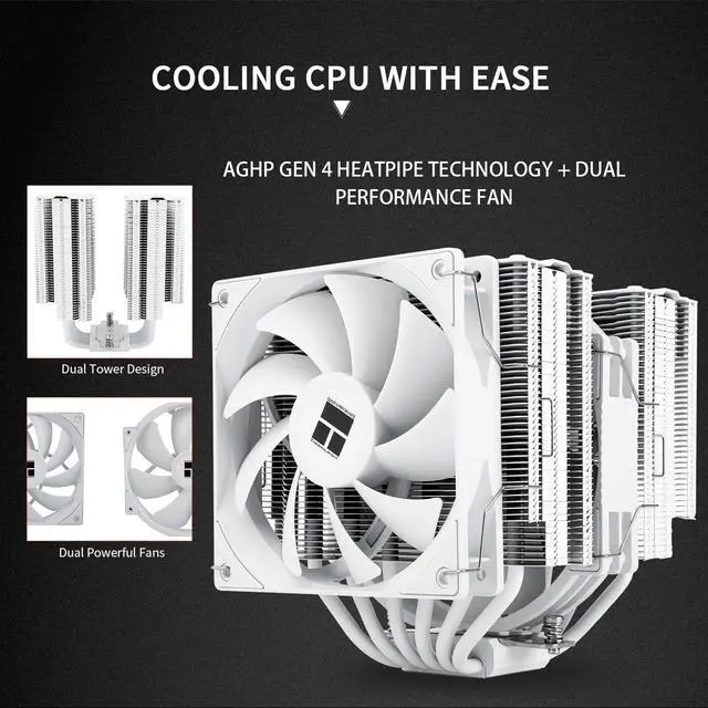 Alt view image 4 of 5 - Peerless Assassin 140 White CPU Cooler, 6 Heat Pipes AGHP Technology,Dual PWM Fans with 1500RPM Speed, Double Towers Cooler,for AM5/AM4&Intel LGA 1700/1851/1150/1151/1200,PC CPU Cooling