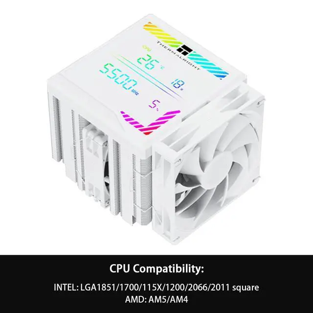 Alt view image 3 of 6 - Peerless Assassin 140 Digital White CPU Cooler, Double PWM Fans with 1850RPM Speed, Support Intel lga1700/1851/115X/2011/1200,AMD:AM4/AM5, Computer CPU Cooling,Digital Screen Top Cover