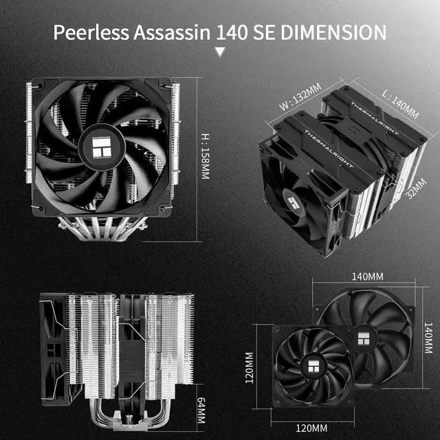 Alt view image 6 of 6 - Peerless Assassin 140 SE CPU Air Cooler with 6 Heat Pipes, 28mm Thick Performance GradeFan, 158mm High CPU Cooling, for AM5/AM4, Intel LGA1851/1700/1150/1151/1155/1156/1200