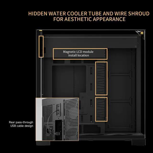 Alt view image 5 of 7 - A70ATX Gaming Case Three-Sided Pillar-Free Panoramic Glass Panel Type-C Port mid-Tower Computer case Tool-Free Quick-Release Vertical GPU Bracket Anti-Drop Design, Black