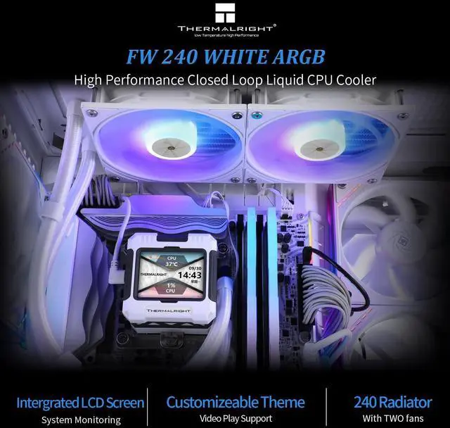Alt view image 2 of 6 - FW240 Black CPU AIO Cooler,PC 240 Specification Water Cooler System,IPS LCD Screen with 320*240 Resolution,for AM5&Intel LGA1700/1851,High Performance Pump,Comes with 2.4-inch LCD Display