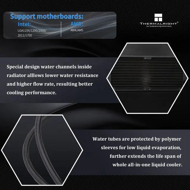 Alt view image 3 of 6 - FW240 Black CPU AIO Cooler,PC 240 Specification Water Cooler System,IPS LCD Screen with 320*240 Resolution,for AM5&Intel LGA1700/1851,High Performance Pump,Comes with 2.4-inch LCD Display