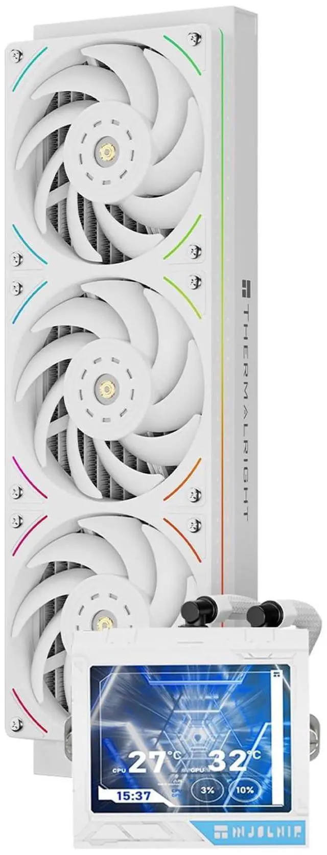 Main image of Mjolnir Vision 360 UB PRO ARGB White CPU Aio Cooler,PC 360 Specification Water Cooler System with Inline Fan,3.5 LCD Screen with 640x480 Resolution,for AM4/AM5;Intel 1700/1851/115X/2011