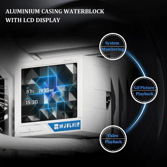 Alt view image 4 of 6 - Mjolnir Vision 360 UB PRO ARGB White CPU Aio Cooler,PC 360 Specification Water Cooler System with Inline Fan,3.5 LCD Screen with 640x480 Resolution,for AM4/AM5;Intel 1700/1851/115X/2011