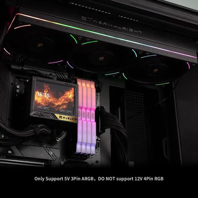 Alt view image 6 of 6 - Mjolnir Vision 360 UB PRO ARGB Black CPU Aio Cooler,PC 360 Specification Water Cooler System with Inline Fan,3.5 LCD Screen with 640x480 Resolution,for AM4/AM5;Intel 1700/1851/115X/2011