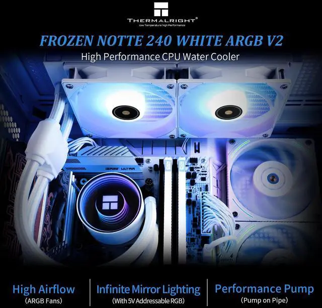 Alt view image 2 of 6 - Frozen Notte 240 White ARGB V2 Water Cooling CPU Cooler,240 White CPU Cooler Specifications, Double PWM Fans,S-FDB Bearings, Suitable for AMD/AM4 AM5, Intel LGA 1700/1150/1151/1200/2011