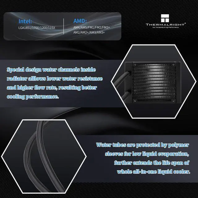 Alt view image 4 of 7 - Frozen Notte 120 ARGB Black Liquid CPU Cooler, 120mm PWM Fan with ARGB-Up to 2000RPM Speed, for AMD/AM4/AM5, Intel LGA1150/1151/1200/1700/1851,Black