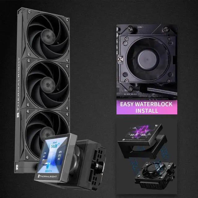Alt view image 2 of 7 - Stream Vision 360 Black-360mm AIO CPU Liquid Cooler,3.5Square LCD Display for Images,Magnetic Suction High-Performance Pump for 640x480 Resolution with Embedded Fan,for AM5/lga1851/1700