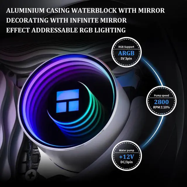 Alt view image 4 of 6 - Frozen Notte 120 ARGB White Liquid CPU Cooler, 120mm PWM Fan with ARGB-Up to 2000RPM Speed, for AMD/AM4/AM5, Intel LGA1150/1151/1200/1700/1851,White