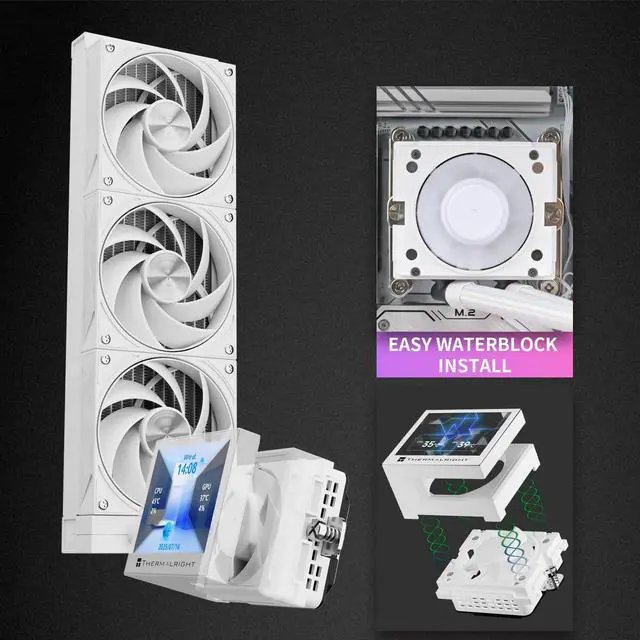 Alt view image 2 of 7 - Stream Vision 360 White-360mm AIO CPU Liquid Cooler,3.5Square LCD Display for Images,Magnetic Suction High-Performance Pump for 640x480 Resolution with Embedded Fan,for AM5/lga1851/1700