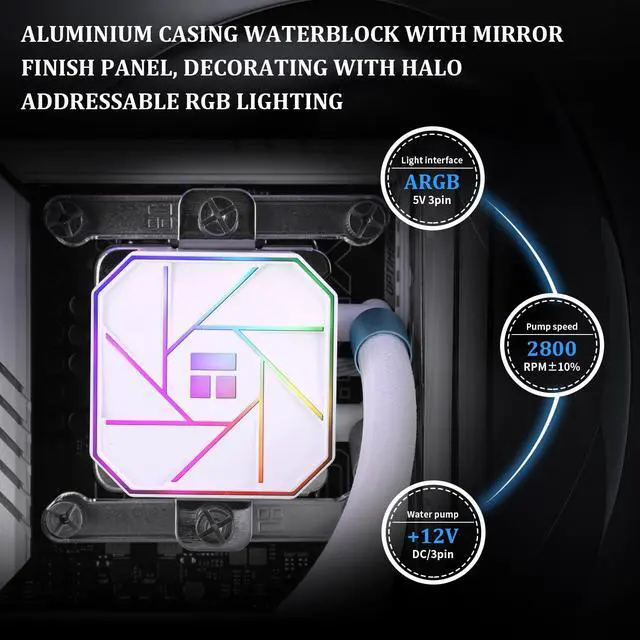 Alt view image 3 of 5 - Aqua Elite 240 White V3 Water Cooling CPU Cooler, Double PWM ARGB Fans with S-FDB Bearings,Efficient PWM Controlled Pump,for AMD/AM4/AM5, Intel LGA1150/1151/1200/1700/1851