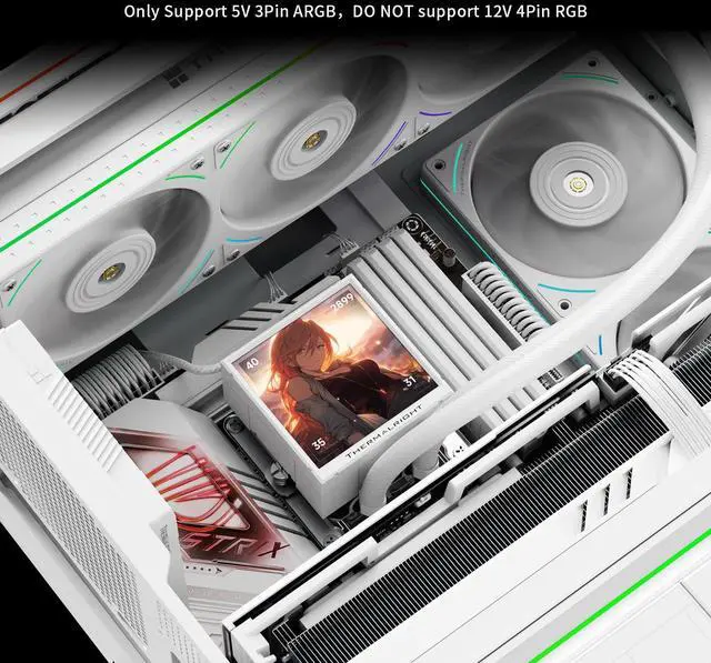 Alt view image 6 of 7 - Peerless Vision 360 UB ARGB White CPU Aio Cooler,PC 360 Specification Water Cooler System with Inline PC Fans,3.95IPS LCD Screen with 480x480 Resolution,for AM4/AM5;Intel 1700/1851