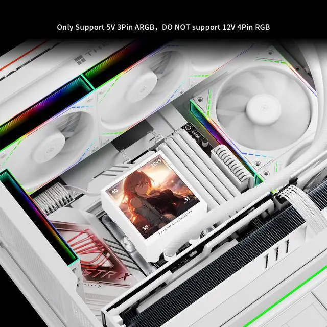 Alt view image 6 of 7 - Peerless Vision 360 ARGB White CPU Aio Cooler,PC 360 Specification Water Cooler System,3.95IPS LCD Screen with 480x480 Resolution,for AM4/AM5;Intel 1700/1851,3 Wireless Splicing Fans