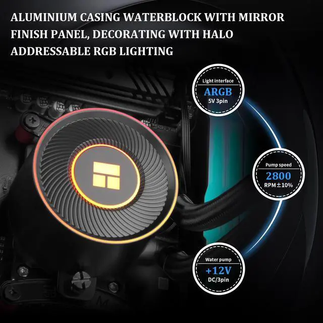 Alt view image 4 of 6 - Aqua Elite 360 V5 ARGB Black-CPU Liquid Cooler,Pump Speed-2800RPM,for AM4/AM5,Intel LGA1150/1151/1200 /1851/1700,High-Performance Radiator