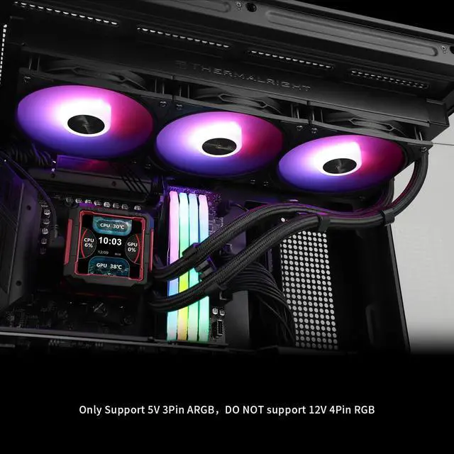 Alt view image 6 of 6 - FW PRO 360 ARGB RB CPU AIO Cooler,Computer Water Cooler System,IPS LCD Screen with 320x320 Resolution,for AM5,Intel LGA1700/1851,CPU Cooler with 2.73-in LCD Display,Magnetic Cold Head-Red