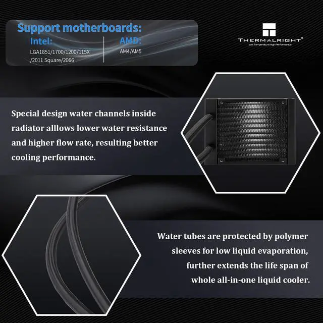 Alt view image 3 of 6 - FW SE 120 ARGB Black AIO Water Cooler, Liquid CPU Cooler, 2 LCD Screen-320x240 Resolution, 2000RPM High Speed,Compatible with AMD/AM4/AM5 & Intel lga1150/1151/1200/1700/1851