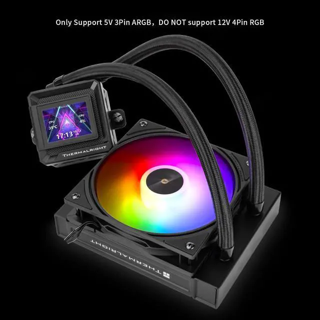 Alt view image 6 of 6 - FW SE 120 ARGB Black AIO Water Cooler, Liquid CPU Cooler, 2 LCD Screen-320x240 Resolution, 2000RPM High Speed,Compatible with AMD/AM4/AM5 & Intel lga1150/1151/1200/1700/1851