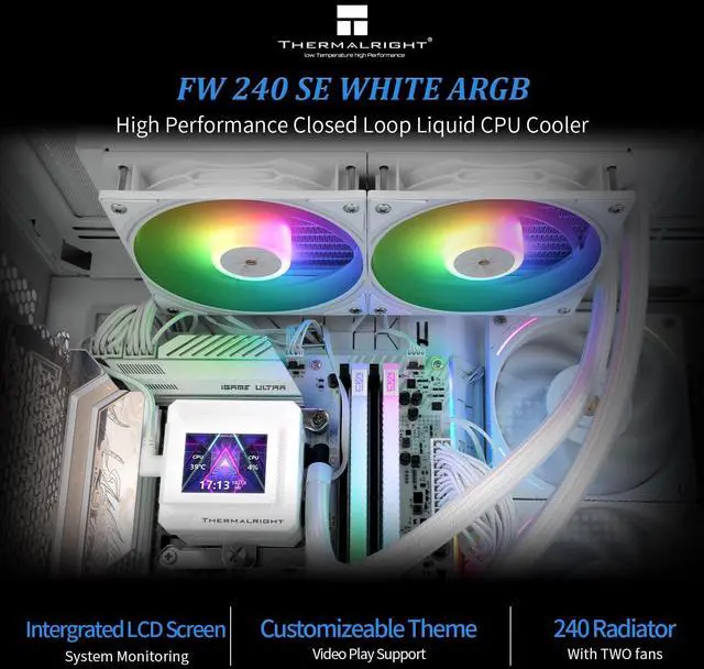 Alt view image 2 of 7 - FW240 SE ARGB White CPU AIO Cooler,PC 240 Specification Water Cooler System,IPS LCD Screen with 320 * 240 Resolution,for AM5,Intel LGA1700/1851,CPU Cooler Comes with 2-inch LCD Display