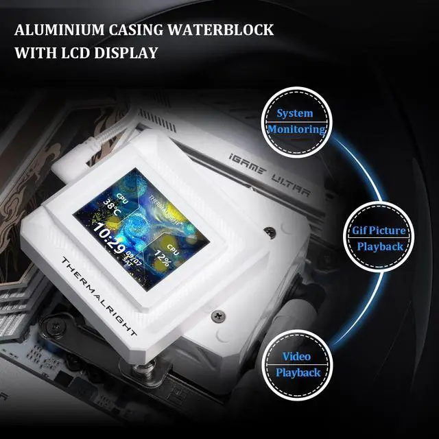 Alt view image 4 of 7 - FW240 SE ARGB White CPU AIO Cooler,PC 240 Specification Water Cooler System,IPS LCD Screen with 320 * 240 Resolution,for AM5,Intel LGA1700/1851,CPU Cooler Comes with 2-inch LCD Display