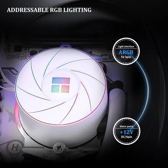 Alt view image 4 of 6 - Aqua Elite 240 White ARGB Liquid CPU Cooler, 240 Cooling Row Size, Double PWM Fans,1550RPM Speed,for AMD/AM4/AM5,Intel LGA1150/1151/1155/1156/1200/1700/1851(White)