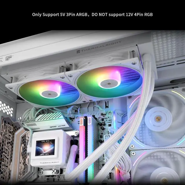 Alt view image 6 of 7 - FW240 SE ARGB White CPU AIO Cooler,PC 240 Specification Water Cooler System,IPS LCD Screen with 320 * 240 Resolution,for AM5,Intel LGA1700/1851,CPU Cooler Comes with 2-inch LCD Display