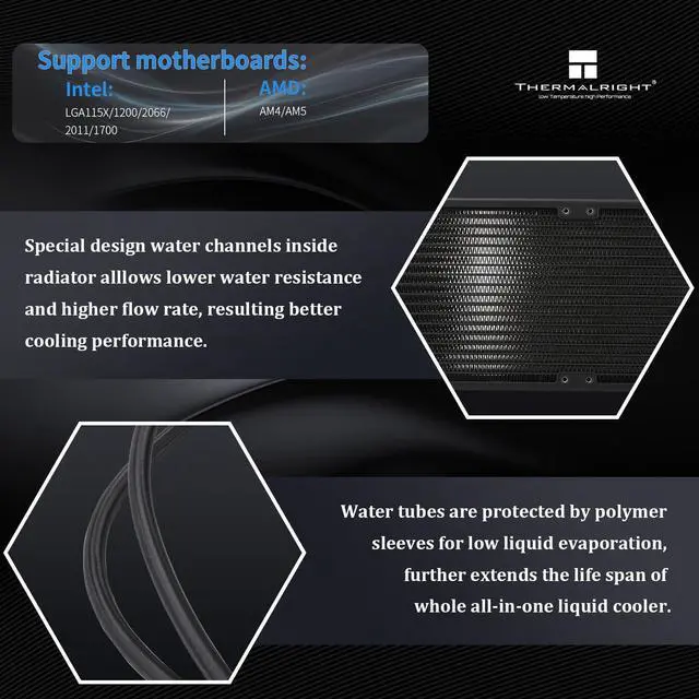 Alt view image 4 of 7 - FW360 SE ARGB Black CPU AIO,PC 360 Specification Water Cooler System,IPS LCD Screen with 320x240 Resolution,for AM5,Intel LGA1700/1851,CPU Cooler Comes with 2-inch LCD Display