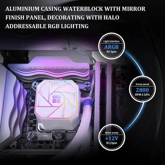 Alt view image 2 of 6 - Aqua Elite 360 White V3 Water Cooling CPU Cooler 3 PWM ARGB Fans with S-FDB Bearings,Efficient PWM Controlled Pump,for AMD/AM4/AM5, Intel LGA1150/1151/1200/2011/1700/1851(AE360 White V3)