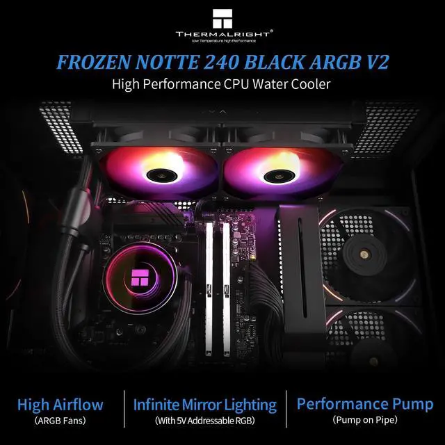 Alt view image 2 of 6 - Frozen Notte 240 Black ARGB V2 Water Cooling CPU Cooler,240Black CPU Cooler Specifications, Double PWM Fans, S-FDB Bearings, Suitable for AMD/AM4 AM5,Intel LGA 1700/1150/1151/1200/2011