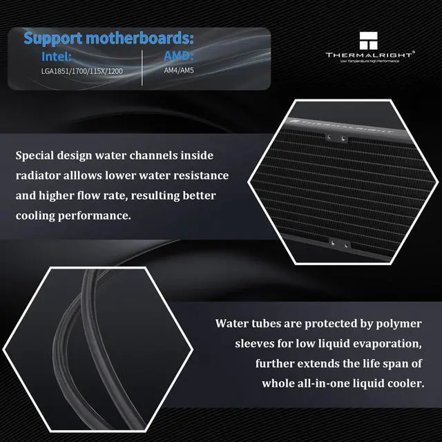 Alt view image 3 of 6 - Frozen Prism 240 Black ARGB Liquid CPU Water Cooler with 120mm ARGB PWM Fan,240 Black Cold Row Specification, Computer Water Cooler for AMD/AM4/AM5,Intel LGA1700/1150/1151/1200/1851