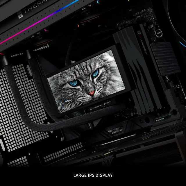 Alt view image 5 of 6 - Trofeo Vision 360 ARGB Black CPU AIO Cooler,6.86-inch LCD Long Screen High-Performance 360mm Water-Cooled Radiator,IPS LCD Screen with 1280x480 Resolution,for AM4/AM5,Intel LGA1851/1700