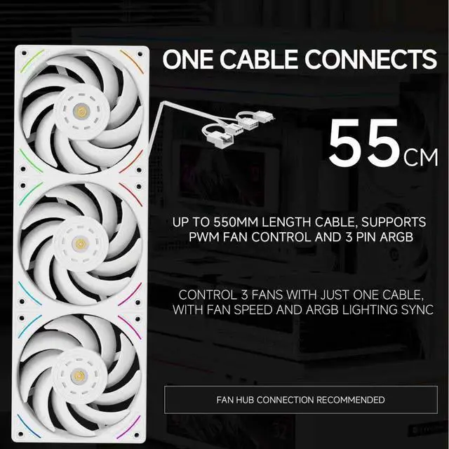 Alt view image 5 of 6 - Trofeo Vision 360 ARGB White CPU AIO Cooler,6.86-inch LCD Long Screen High-Performance 360mm Water-Cooled Radiator, IPS LCD Screen with 1280x480 Resolution,for AM4/AM5,Intel LGA1851/1700