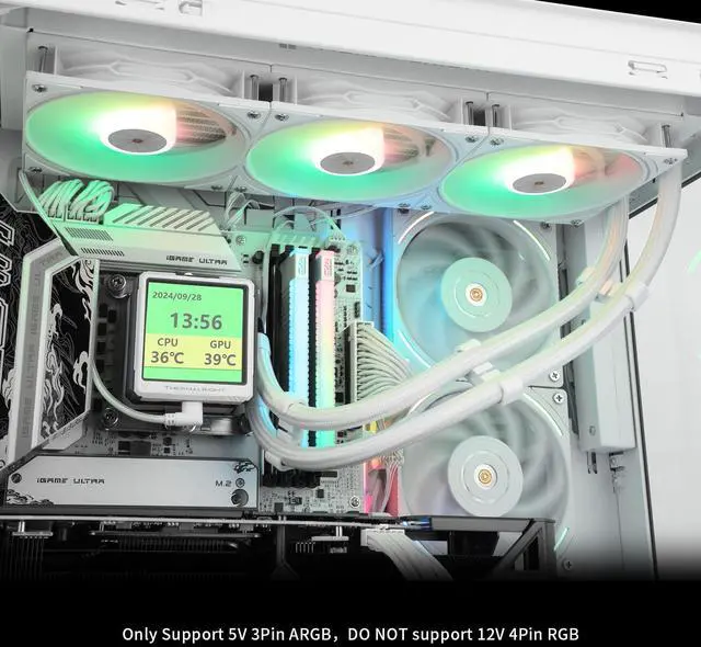 Alt view image 2 of 5 - FW360 Ultra ARGB White CPU AIO Cooler,PC 360 Specification Water Cooler System,IPS LCD Screen with 480x480 Resolution,for AM5,Intel LGA1700/1851,High Performance Pump,2.88in LCD Screen